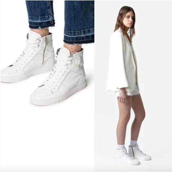 Zadig & Voltaire NEW High Flash White Size 10 With Dust Bag Zip High Top ZV1747